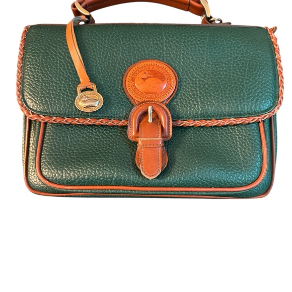 Dooney & Bourke Surrey Carrier Evergreen and British Tan Satchel Pebbled Leather - Picture 3 of 14